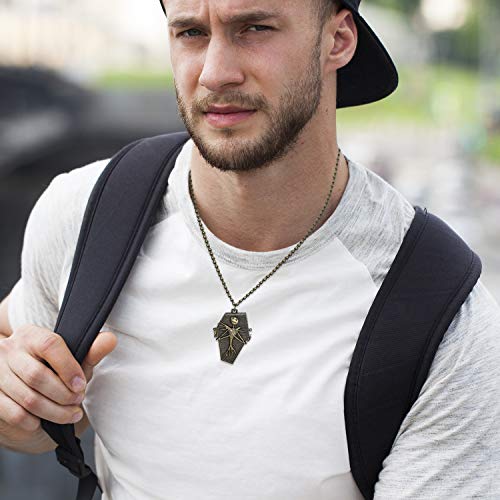 Lancardo Reloj de Bolsillo Retro Cadena de Suéter Reloj Decorativo Redondo Estuche Ataúd y Cráneo Decoración Relieve Dial de Escala Digital Reloj de Cuarzo de Color Bronce No Impermeable