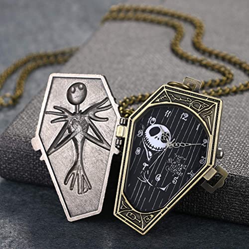 Lancardo Reloj de Bolsillo Retro Cadena de Suéter Reloj Decorativo Redondo Estuche Ataúd y Cráneo Decoración Relieve Dial de Escala Digital Reloj de Cuarzo de Color Bronce No Impermeable