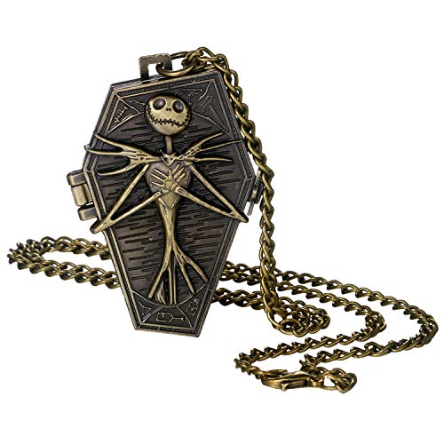 Lancardo Reloj de Bolsillo Retro Cadena de Suéter Reloj Decorativo Redondo Estuche Ataúd y Cráneo Decoración Relieve Dial de Escala Digital Reloj de Cuarzo de Color Bronce No Impermeable