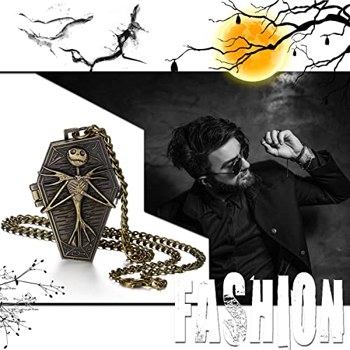 Lancardo Reloj de Bolsillo Retro Cadena de Suéter Reloj Decorativo Redondo Estuche Ataúd y Cráneo Decoración Relieve Dial de Escala Digital Reloj de Cuarzo de Color Bronce No Impermeable
