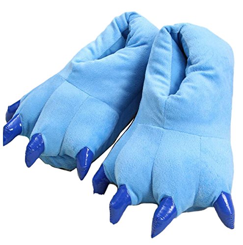 LANFIRE Zapatillas de casa de Felpa Suave Unisex Animal Disfraz de Pata de Garra (M (35-39 /EUR), Azul(Blue))