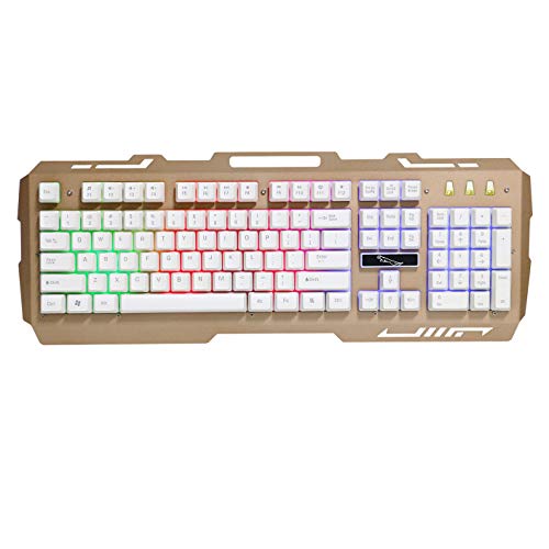 Lanker Teclados Cableados para Gamers - con RGB LED Retroiluminado, Panel De Metal y Soporte para Teléfono Celular para PC y Portátiles Gamers, Dorada