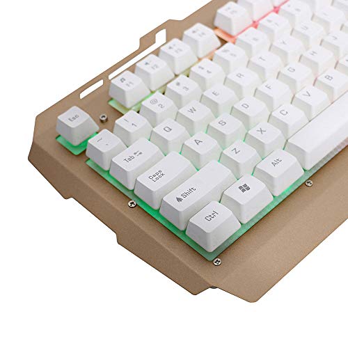 Lanker Teclados Cableados para Gamers - con RGB LED Retroiluminado, Panel De Metal y Soporte para Teléfono Celular para PC y Portátiles Gamers, Dorada