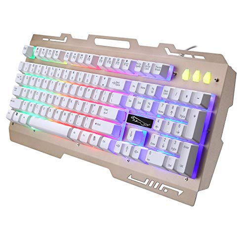 Lanker Teclados Cableados para Gamers - con RGB LED Retroiluminado, Panel De Metal y Soporte para Teléfono Celular para PC y Portátiles Gamers, Dorada