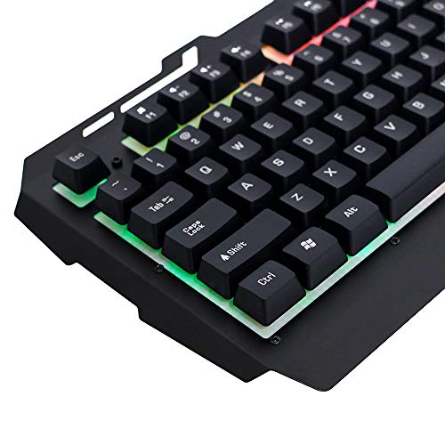 Lanker Teclados Cableados para Gamers - con RGB LED Retroiluminado, Panel De Metal y Soporte para Teléfono Celular para PC y Portátiles Gamers, Negro