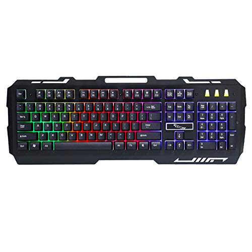 Lanker Teclados Cableados para Gamers - con RGB LED Retroiluminado, Panel De Metal y Soporte para Teléfono Celular para PC y Portátiles Gamers, Negro