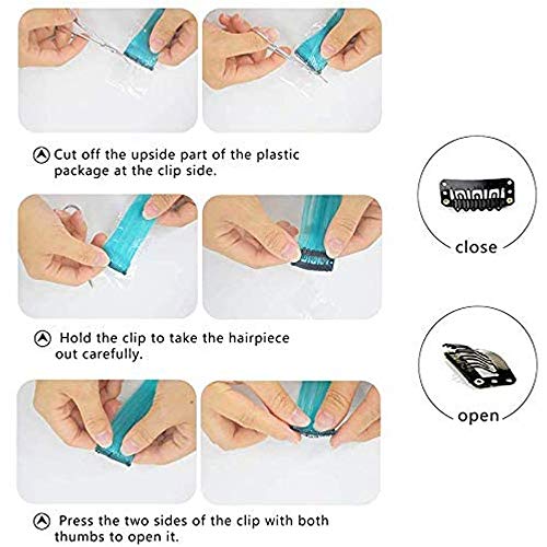 LANSE extensiones de pelo de colores en el clip 24 PC / paquete de 24 colores del arco iris 21inch sintético pelo largo recta seleccionada para mujeres niñas niños regalos (Mint blue)