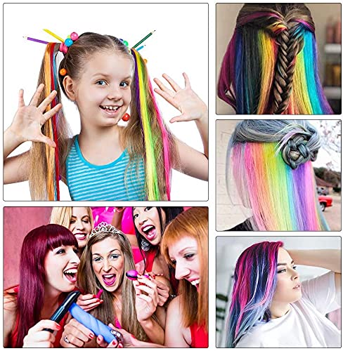 LANSE extensiones de pelo de colores en el clip 24 PC / paquete de 24 colores del arco iris 21inch sintético pelo largo recta seleccionada para mujeres niñas niños regalos (Mint blue)