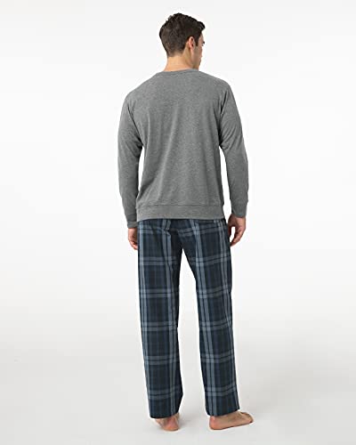 LAPASA Conjunto de Pijama Hombre Camiseta con Manga Larga y Pantalón Largo para Dormir Set de Pijama para Casa M108 S Gris+Azul Marino y Azul