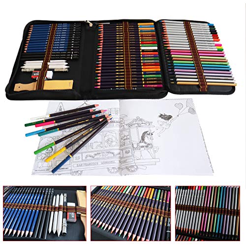 Lapices Colores Profesionales, Kit Dibujo Completo 72 Piezas incluye 24 Lapices Acuarelables 12 Lapices Colores 12 Lapices Metálicos 12 Lapices de Dibujo y Accesorios, Ideal para Adultos y Niños