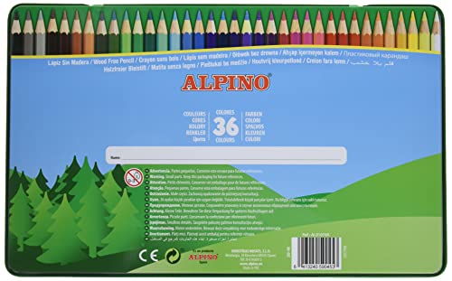 Lapices de Colores Alpino - Estuche de Lápices de Madera con 36 unidades - Lapices Profesionales para Adultos - Estuche Metálico, Forma Hexagonal, Mina Resistente 3mm, Eco Friendly, Ergonomico