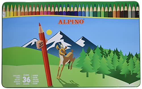 Lapices de Colores Alpino - Estuche de Lápices de Madera con 36 unidades - Lapices Profesionales para Adultos - Estuche Metálico, Forma Hexagonal, Mina Resistente 3mm, Eco Friendly, Ergonomico