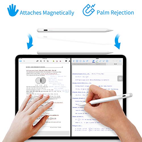 Lápiz iPad Magnético con Rechazo de Palma, Detección de inclinación Lapiz Tactil Compatible con iPad 2018/2019/2020, Lápiz para Pantalla con 2 Cubiertas Ultrafinas, Apto para Pintar