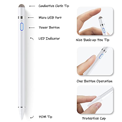 Lapiz para Tablet, Hommie Lapiz iPad para 2010-2021, con Tapa Magnético, Lapiz para Tablet de 1.5mm POM, Lapiz Capacitivo con Guantes de Palma Rejection, Stylus Pen para iPad, Móvil, Tableta, 2 Puntas