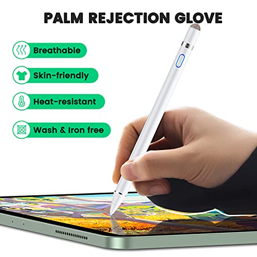 Lapiz para Tablet, Hommie Lapiz iPad para 2010-2021, con Tapa Magnético, Lapiz para Tablet de 1.5mm POM, Lapiz Capacitivo con Guantes de Palma Rejection, Stylus Pen para iPad, Móvil, Tableta, 2 Puntas