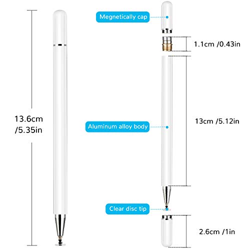 Lápiz Stylus Capacitivo para Pantallas Táctiles, 1 Piezas Puntero Lápiz Óptico de Disco Universal Compatible con la Mayoría de los Dispositivos Inteligentes (Blanco)