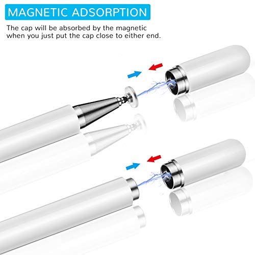 Lápiz Stylus Capacitivo para Pantallas Táctiles, 1 Piezas Puntero Lápiz Óptico de Disco Universal Compatible con la Mayoría de los Dispositivos Inteligentes (Blanco)