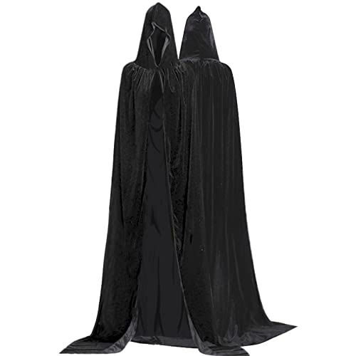 Larga Capa de Vampiro Diablo de Terciopelo con Capucha para Disfraz de Fiesta Halloween y Carnaval,Talla Unica,para Adulto Mujeres Hombres (Negra)