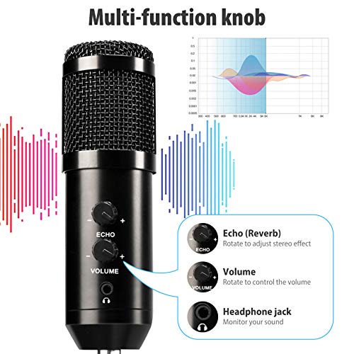 Larkotech Micrófono de PC, micrófono de Condensador, micrófono de Condensador USB, Soporte de Escritorio, micrófono USB Plug and Play, Utilizado para podcasts, reproducción de Voz y Multimedia