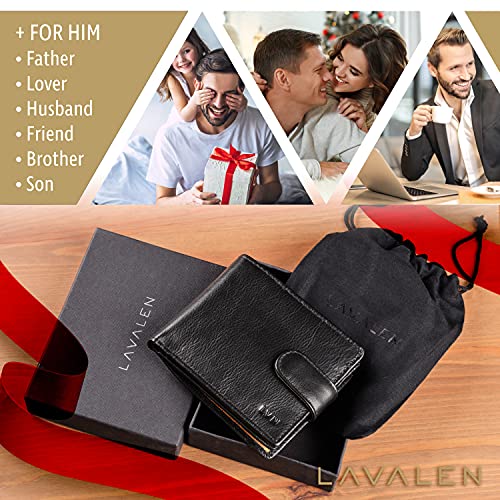 Lavalen® Cartera para Hombre RFID de Piel Auténtica Sistema antirrobo Tarjetero Cuero Monedero Hecho a Mano Cremallera Bolsillo Monedas Billetera Juvenil Perfecto para Regalo