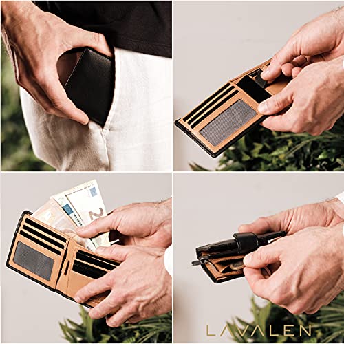 Lavalen® Cartera para Hombre RFID de Piel Auténtica Sistema antirrobo Tarjetero Cuero Monedero Hecho a Mano Cremallera Bolsillo Monedas Billetera Juvenil Perfecto para Regalo