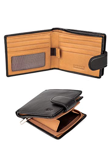 Lavalen® Cartera para Hombre RFID de Piel Auténtica Sistema antirrobo Tarjetero Cuero Monedero Hecho a Mano Cremallera Bolsillo Monedas Billetera Juvenil Perfecto para Regalo