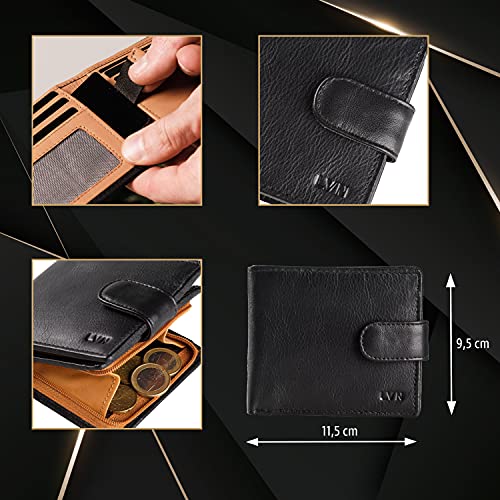 Lavalen® Cartera para Hombre RFID de Piel Auténtica Sistema antirrobo Tarjetero Cuero Monedero Hecho a Mano Cremallera Bolsillo Monedas Billetera Juvenil Perfecto para Regalo