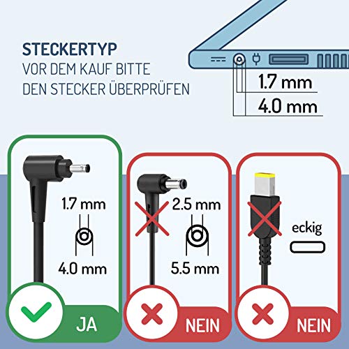 Lavolta 65W 45W Cargador - 4.0 x 1.7mm - Adaptador para Lenovo B50-10 B50-50 IdeaPad 3 5 C340 D330 S145 S340 100 110 310 320-15ikb 330 330s 510 520s Yoga 520 530 710 Miix 510, ADL45WCG, PA-1450-55LU