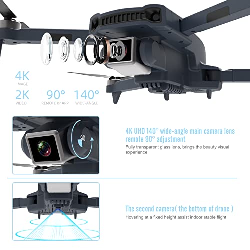 le-idea Drones GPS con Camara 4K Profesional, 5GHz WiFi FPV Quadcopter con Motor sin Escobillas, Posicionamiento de Flujo Óptico, Drone Plegable para Adultos, 46 Minuti di Volo(2 Batterie)