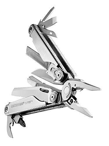 Leatherman Surge - Multiherramienta con 21 usos, incluyendo navajas de tamaño completo bloqueables, alicates regulares y de punta, corta alambres, fabricado en EE.UU, en acero inoxidable