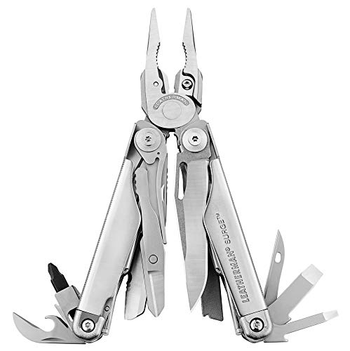 Leatherman Surge - Multiherramienta con 21 usos, incluyendo navajas de tamaño completo bloqueables, alicates regulares y de punta, corta alambres, fabricado en EE.UU, en acero inoxidable