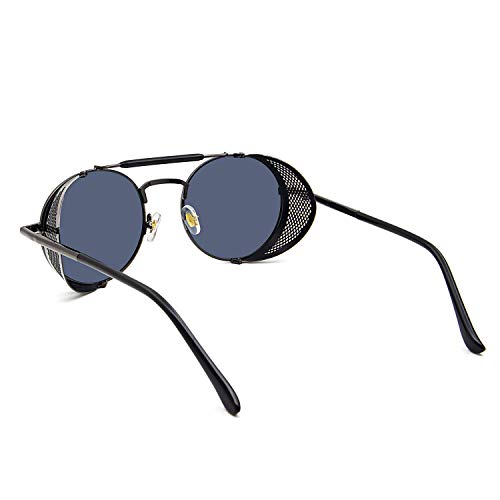 Leckirut Mujeres Hombres Gafas de sol redondas Retro Vintage Steampunk Estilo Espejo Reflectante Círculo Lente Gris Marco Gris