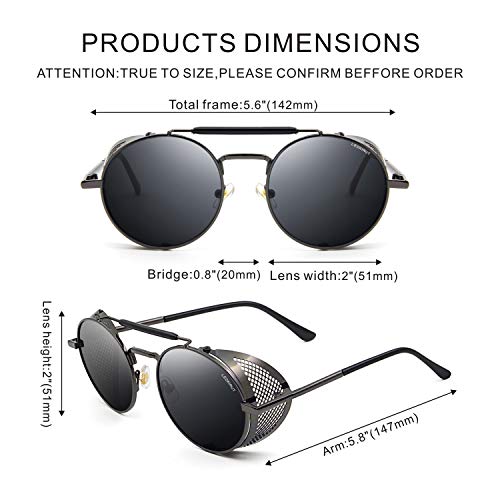 Leckirut Mujeres Hombres Gafas de sol redondas Retro Vintage Steampunk Estilo Espejo Reflectante Círculo Lente Gris Marco Gris