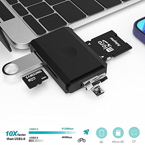Lector de tarjetas SD, USB 3.0/Micro USB/Tipo C, función OTG, soporte Flash Drive/SD/Micro SD, compatible con Mac, Windows, Android, PC, portátil, Smartphone