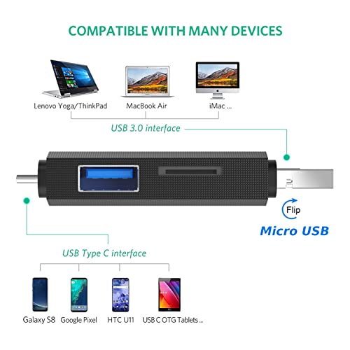 Lector de tarjetas SD, USB 3.0/Micro USB/Tipo C, función OTG, soporte Flash Drive/SD/Micro SD, compatible con Mac, Windows, Android, PC, portátil, Smartphone