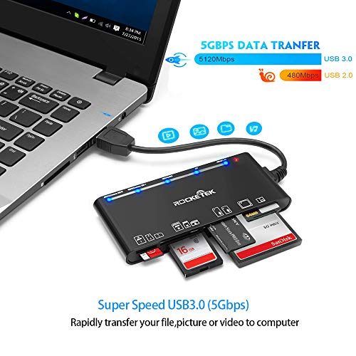 Lector de tarjetas USB3.0, lector de tarjetas de memoria SD/TF/CF/MS/XD/Micro SD 7 en 1 con USB3.0 (5Gbps) Super Speed, compatible con Windows/Linux/Mac OS/Vista