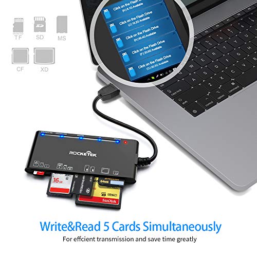 Lector de tarjetas USB3.0, lector de tarjetas de memoria SD/TF/CF/MS/XD/Micro SD 7 en 1 con USB3.0 (5Gbps) Super Speed, compatible con Windows/Linux/Mac OS/Vista