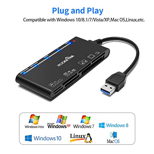 Lector de tarjetas USB3.0, lector de tarjetas de memoria SD/TF/CF/MS/XD/Micro SD 7 en 1 con USB3.0 (5Gbps) Super Speed, compatible con Windows/Linux/Mac OS/Vista