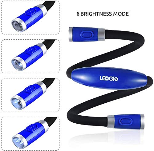 LEDGLE Neck Book Light Lámpara de Lectura LED Recargable, Manos Libres, 4 bombillas LED, 4 Brillo Ajustable, Cable USB Incluido para Leer en la Cama o Leer en el Coche
