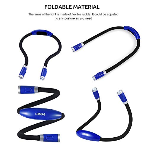 LEDGLE Neck Book Light Lámpara de Lectura LED Recargable, Manos Libres, 4 bombillas LED, 4 Brillo Ajustable, Cable USB Incluido para Leer en la Cama o Leer en el Coche