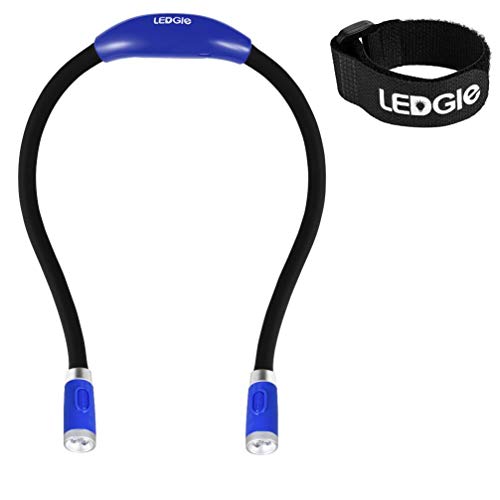 LEDGLE Neck Book Light Lámpara de Lectura LED Recargable, Manos Libres, 4 bombillas LED, 4 Brillo Ajustable, Cable USB Incluido para Leer en la Cama o Leer en el Coche