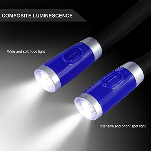 LEDGLE Neck Book Light Lámpara de Lectura LED Recargable, Manos Libres, 4 bombillas LED, 4 Brillo Ajustable, Cable USB Incluido para Leer en la Cama o Leer en el Coche