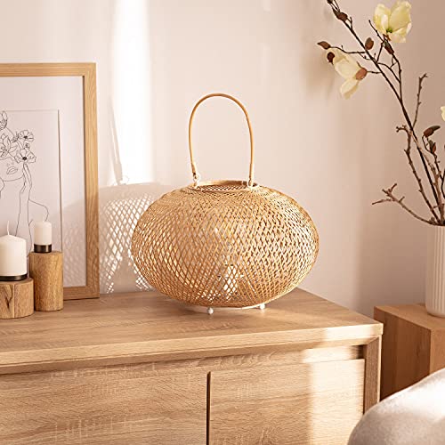 LEDKIA LIGHTING Lámpara de Mesa Guilin 310xØ380 mm Natural E27 Casquillo Gordo Ratán Decoración Salón, Habitación, Dormitorio