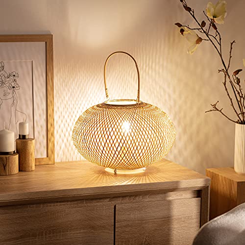 LEDKIA LIGHTING Lámpara de Mesa Guilin 310xØ380 mm Natural E27 Casquillo Gordo Ratán Decoración Salón, Habitación, Dormitorio