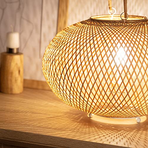 LEDKIA LIGHTING Lámpara de Mesa Guilin 310xØ380 mm Natural E27 Casquillo Gordo Ratán Decoración Salón, Habitación, Dormitorio