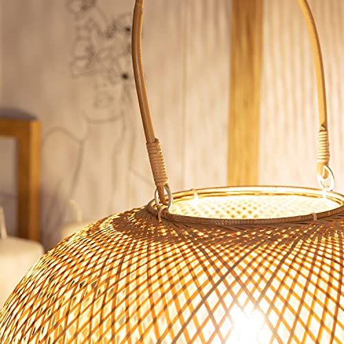 LEDKIA LIGHTING Lámpara de Mesa Guilin 310xØ380 mm Natural E27 Casquillo Gordo Ratán Decoración Salón, Habitación, Dormitorio