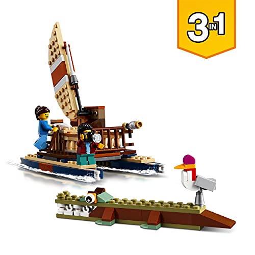 LEGO 31116 Creator 3en1 Casa del Árbol en la Sabana, Catamarán o Juguete biplano, Juguete de Construcción con Barco, Avión y Animales