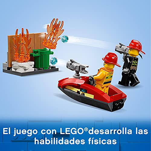 LEGO 60215 City Parque de Bomberos, Camión de Bomberos de Juguete para Niños 5 Años con 3 Mini Figuras, Moto Acuática y Bloque de Luz y Sonido