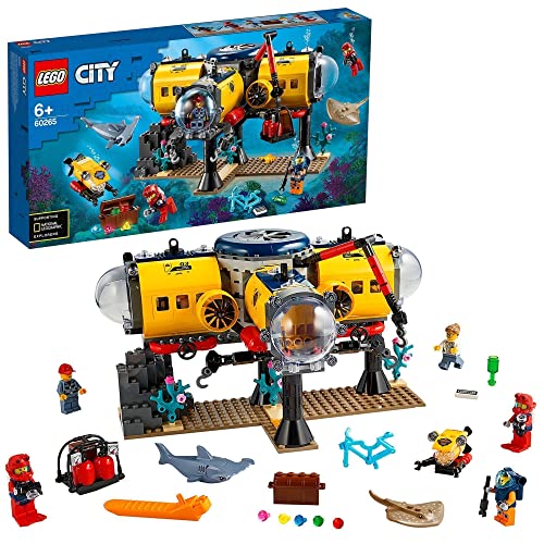 LEGO 60265 City Océano: Base de Exploración, Juguete Submarino con Figuras de Animales Marinos para Niños y Niñas 6 Años