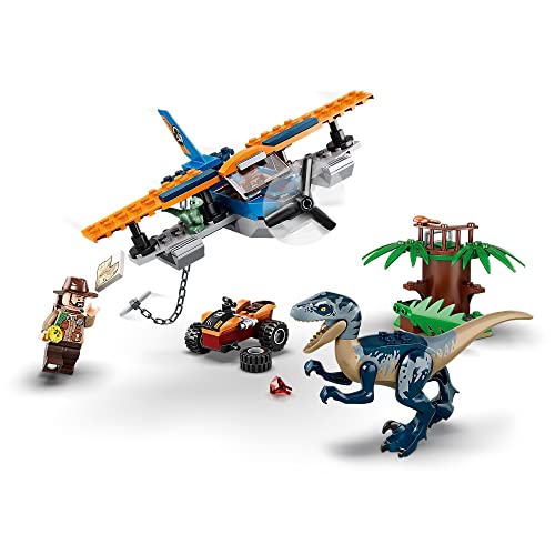 LEGO 75942 Jurassic World Velociraptor: Misión de Rescate en Biplano, Juguete de Construcción de Dinosaurios para Niños 4 años
